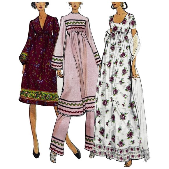 Vogue 2429 Pattern Long One Piece Dress Empire Waist Tunic Pants Size 10 Uncut - Picture 3 of 5